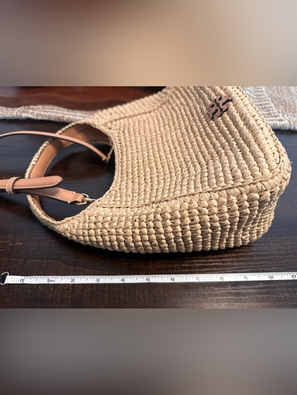 Tory Burch Beige Woven Straw Shoulder Bag with Tan Leather Strap - Picture 12 of 12